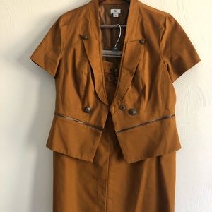 Brown Short Sleeved Blazer and Knee Length Skirt